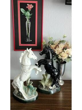 Jim Beam Black & Gray Horse Stallions Decanter Pair 1965 & 1966 Mid Century Bar